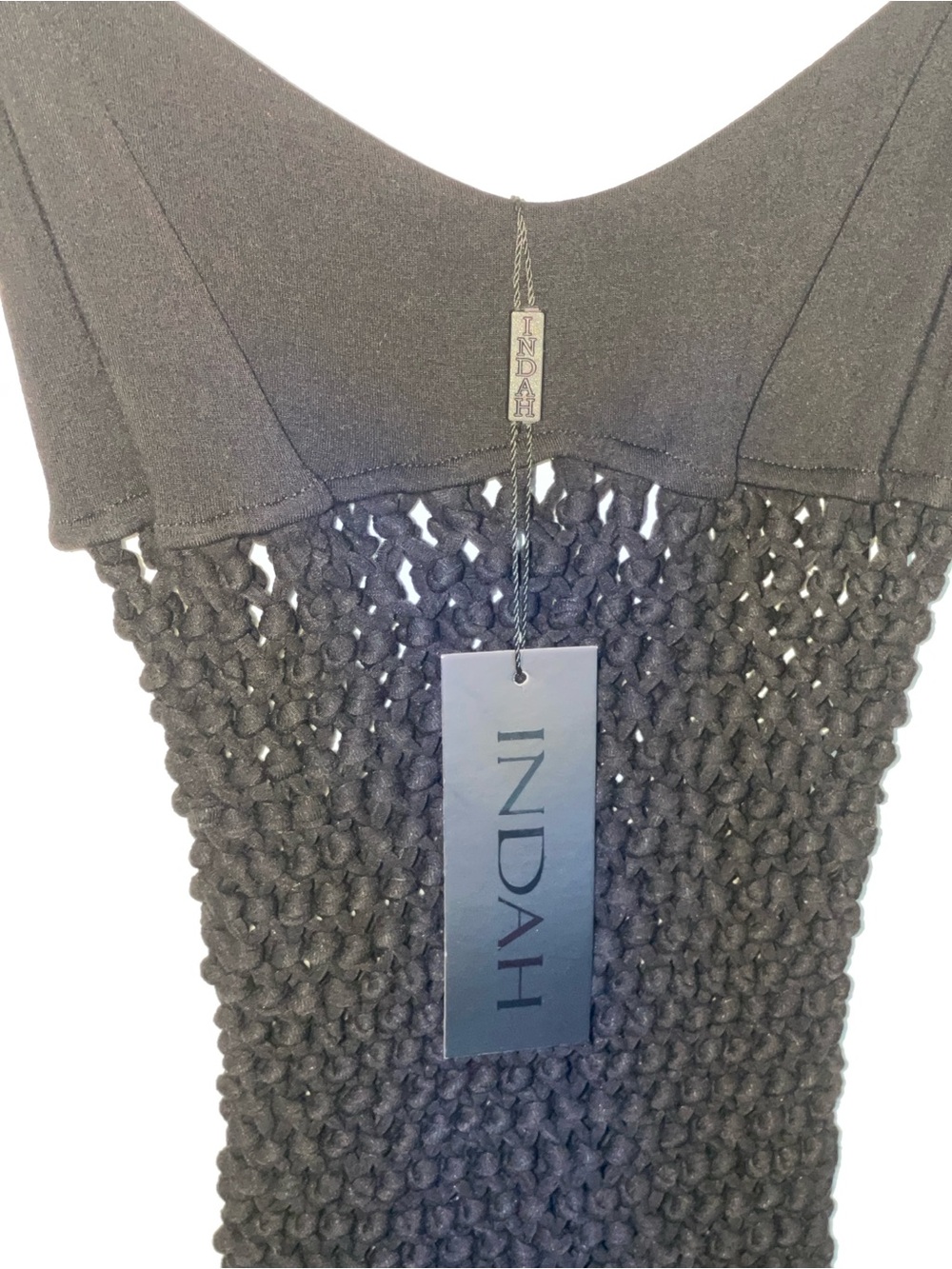 NEW INDAH BELLA DRESS $240 Black Mesh Cutout Maxi Dress Crochet Sz XS - Picture 7 of 16